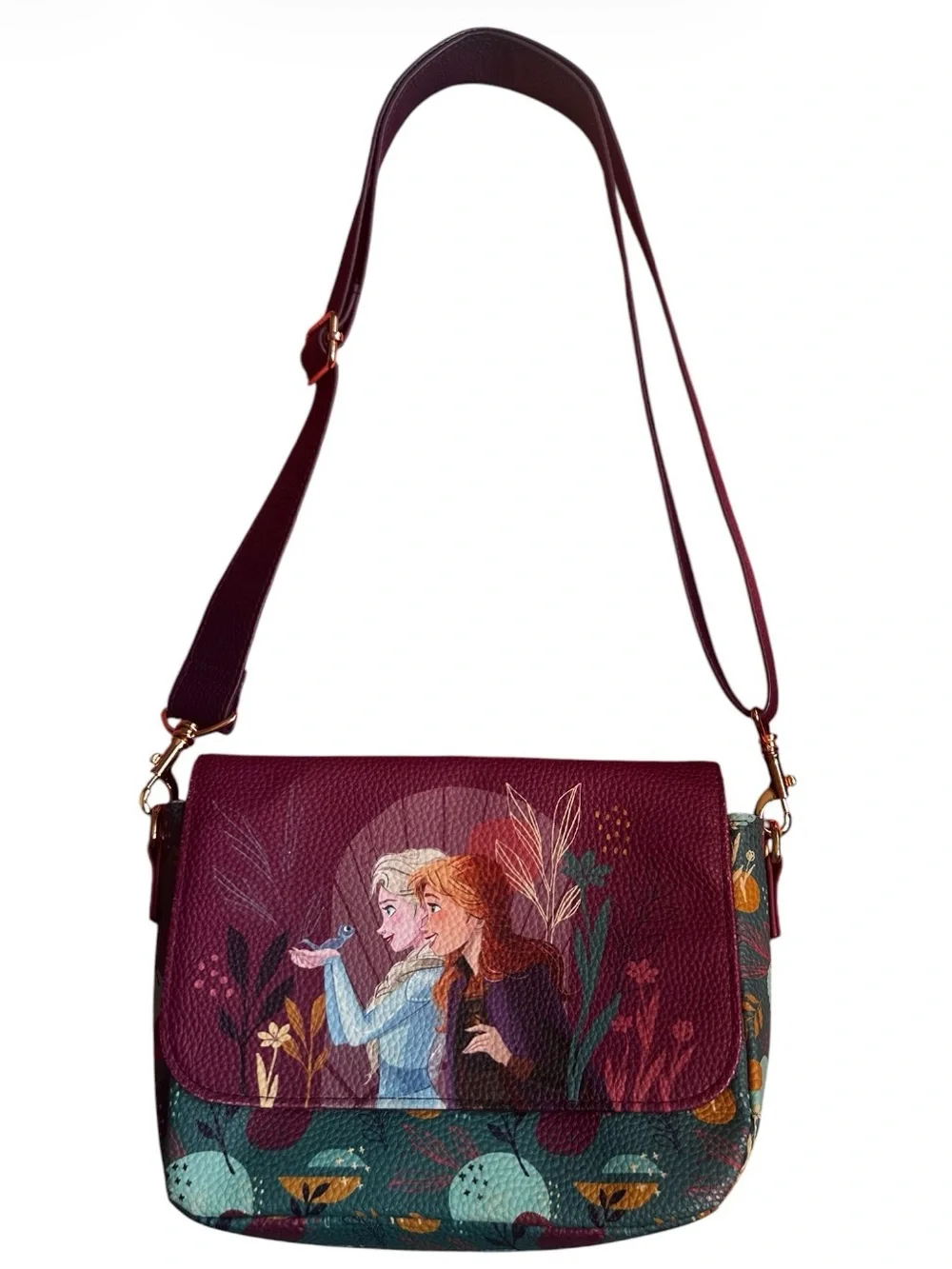 Disney Parks Frozen 2 Anna Elsa Crossbody Bag Floral Shoulder Purse